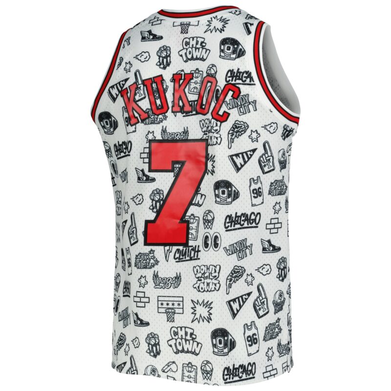 Toni Kukoc Chicago Bulls Mitchell & Ness 1997/98 Hardwood Classics Doodle Swingman Jersey - White - Image 3
