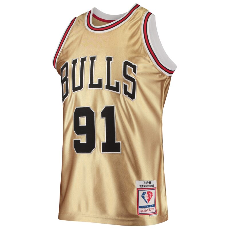 Dennis Rodman Chicago Bulls Mitchell & Ness 75th Anniversary 1997/98 Hardwood Classics Swingman Jersey - Gold - Image 2