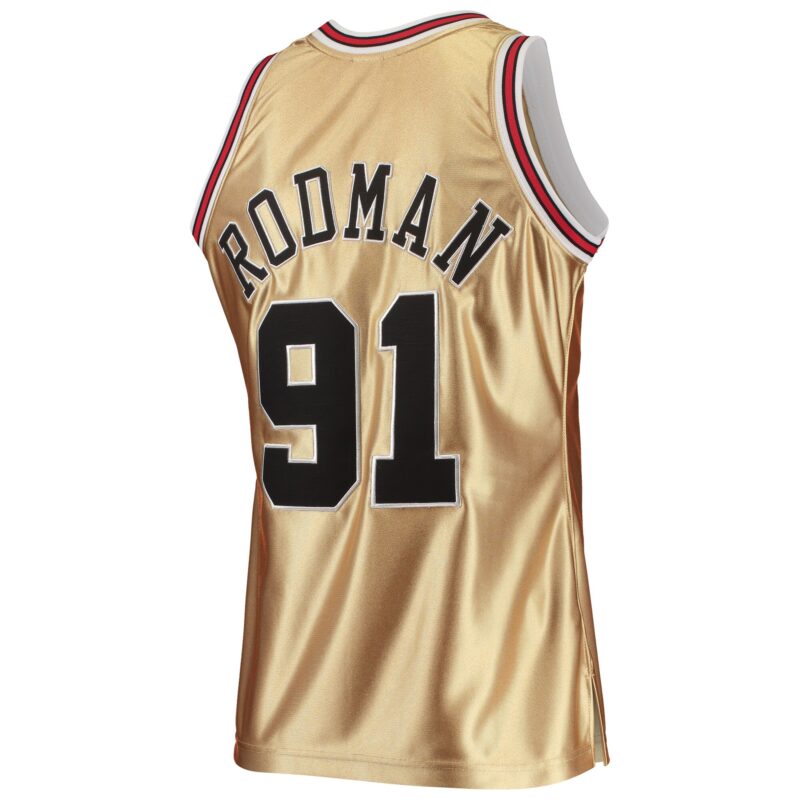 Dennis Rodman Chicago Bulls Mitchell & Ness 75th Anniversary 1997/98 Hardwood Classics Swingman Jersey - Gold - Image 3