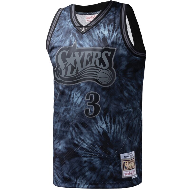 Allen Iverson Philadelphia 76ers Mitchell & Ness Hardwood Classics 1997/98 Tie-Dye Swingman Jersey - Black - Image 2