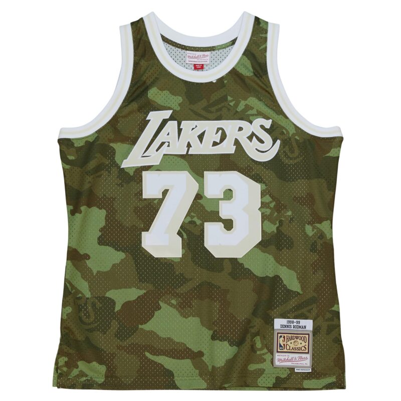 Dennis Rodman Los Angeles Lakers Mitchell & Ness Hardwood Classics 1998/99 Ghost Green Swingman Jersey - Camo - Image 2