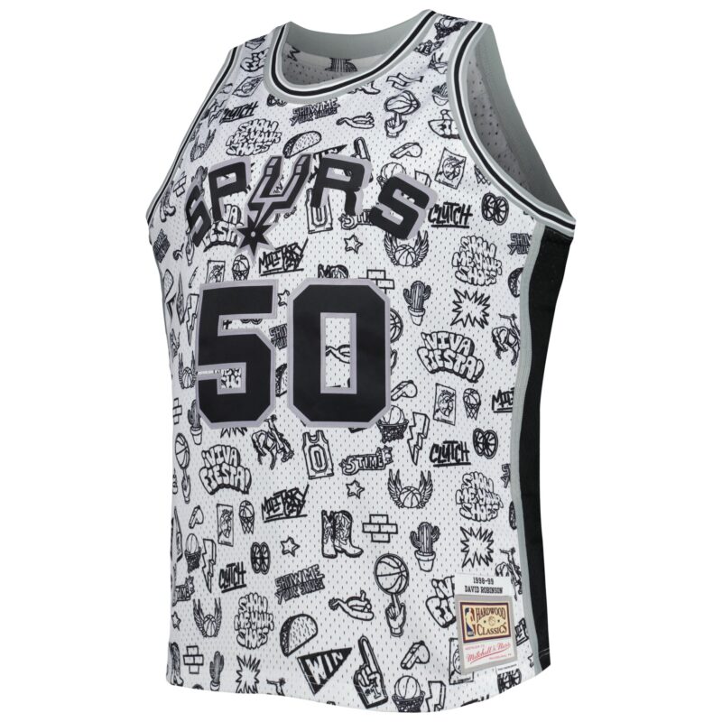 David Robinson San Antonio Spurs Mitchell & Ness 1998/99 Hardwood Classics Doodle Swingman Player Jersey - White - Image 2