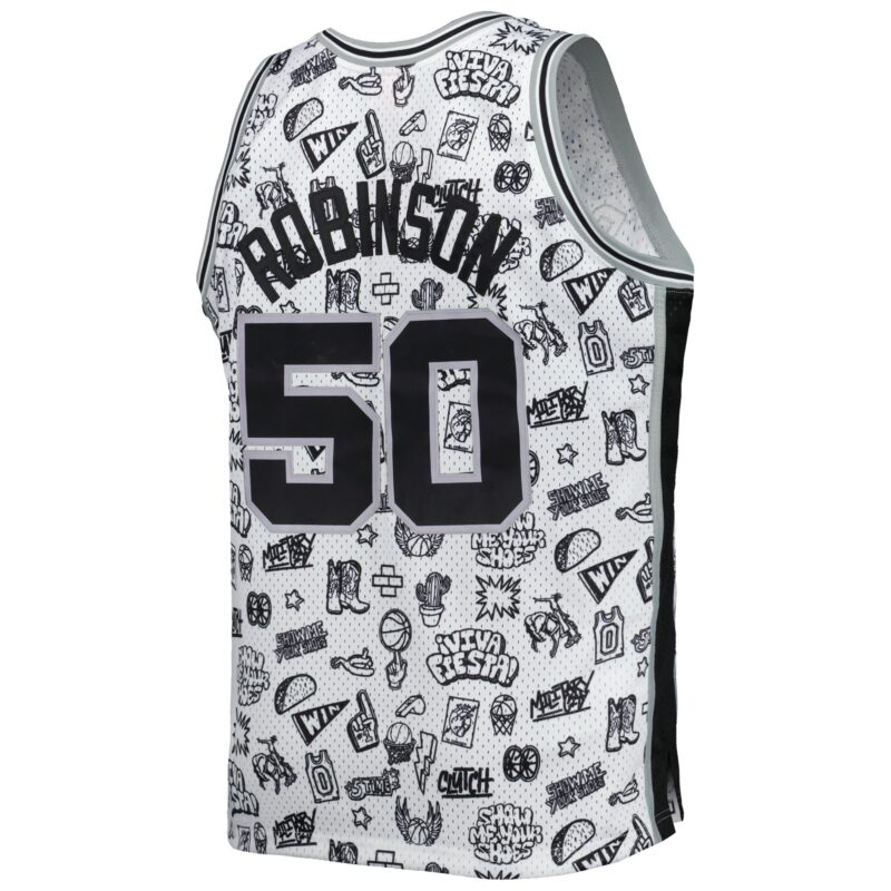 David Robinson San Antonio Spurs Mitchell & Ness 1998/99 Hardwood Classics Doodle Swingman Player Jersey - White - Image 3