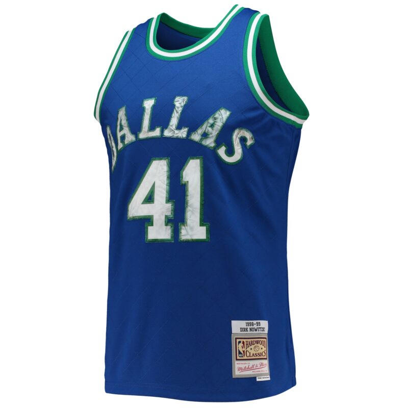 Dirk Nowitzki Dallas Mavericks Mitchell & Ness 1998/99 Hardwood Classics Basketball 75th Anniversary Diamond Swingman Jersey - Blue - Image 2
