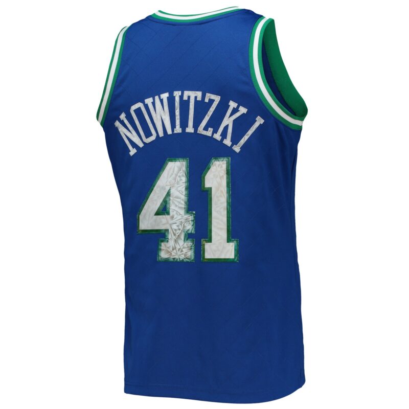 Dirk Nowitzki Dallas Mavericks Mitchell & Ness 1998/99 Hardwood Classics Basketball 75th Anniversary Diamond Swingman Jersey - Blue - Image 3