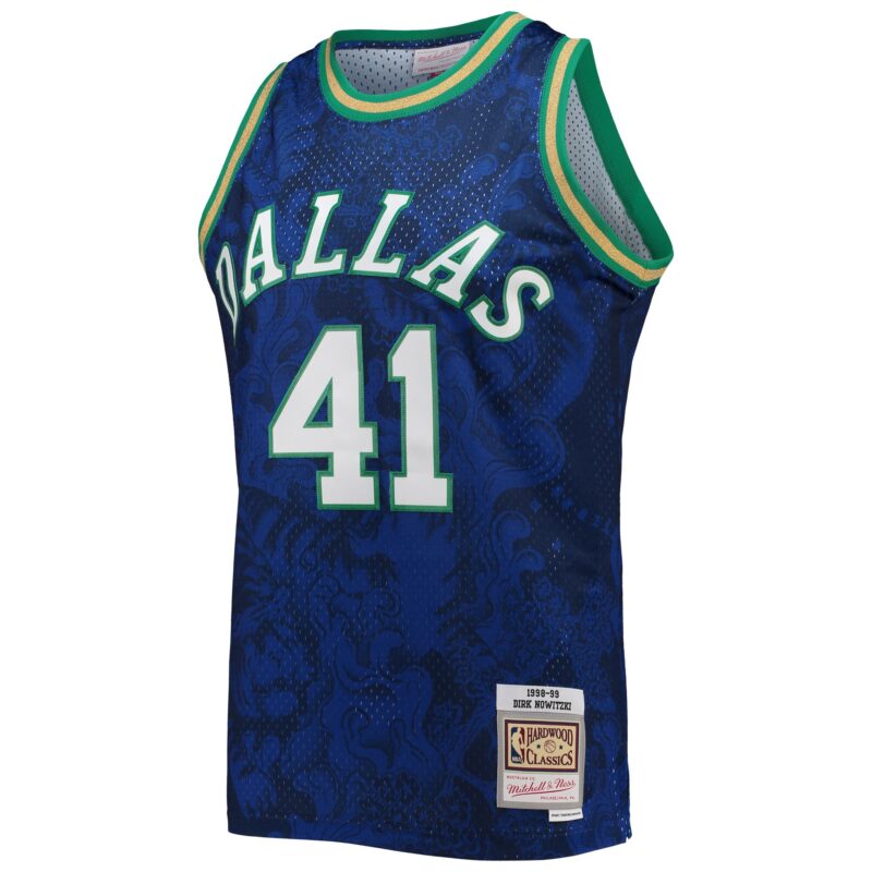 Dirk Nowitzki Dallas Mavericks Mitchell & Ness Hardwood Classics 1998/99 Lunar New Year Swingman Jersey - Blue - Image 2
