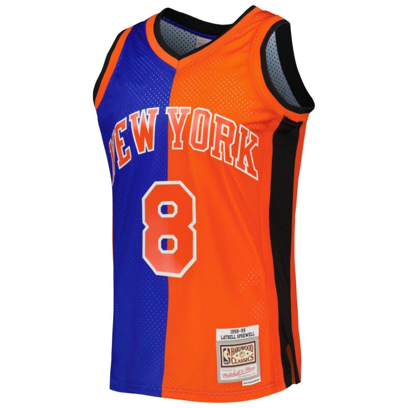 Latrell Sprewell New York Knicks Mitchell & Ness Hardwood Classics 1998/99 Split Swingman Jersey - Blue/Orange - Image 2