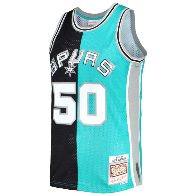 David Robinson San Antonio Spurs Mitchell & Ness Hardwood Classics 1998/99 Split Swingman Jersey - Black/Teal - Image 2