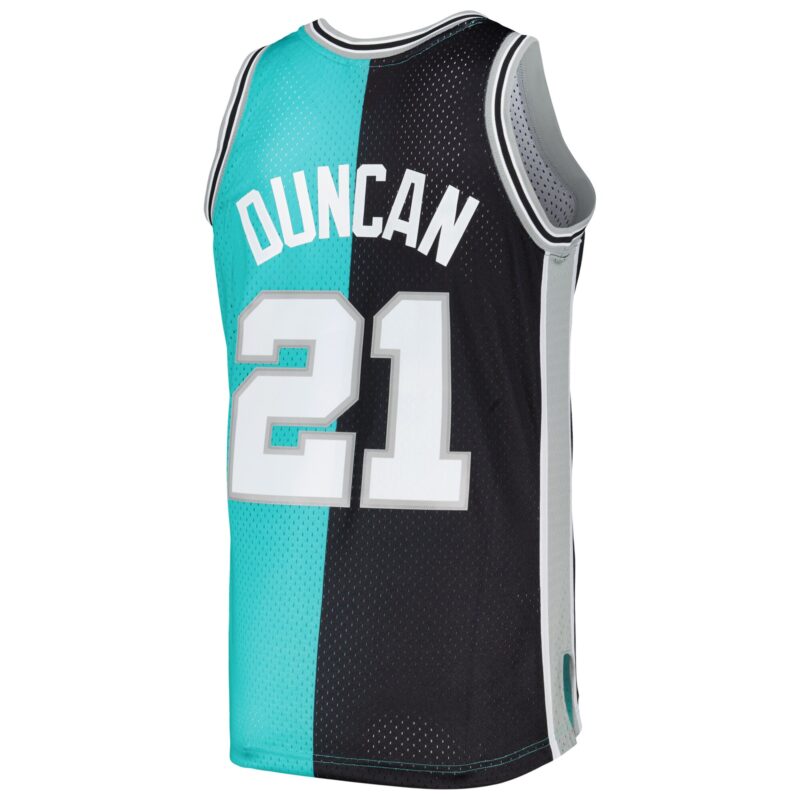 Tim Duncan San Antonio Spurs Mitchell & Ness Hardwood Classics 1998/99 Split Swingman Jersey - Black/Teal - Image 3