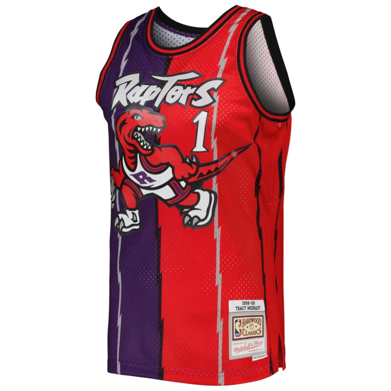 Tracy McGrady Toronto Raptors Mitchell & Ness Hardwood Classics 1998/99 Split Swingman Jersey - Purple/Red - Image 2