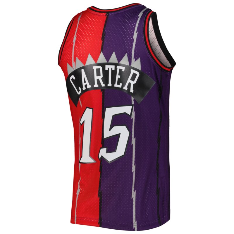 Vince Carter Toronto Raptors Mitchell & Ness Hardwood Classics 1998/99 Split Swingman Jersey - Purple/Red - Image 3