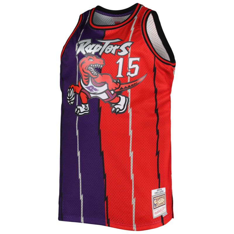Vince Carter Toronto Raptors Mitchell & Ness Big & Tall Hardwood Classics 1998/99 Split Swingman Jersey - Purple/Red - Image 2