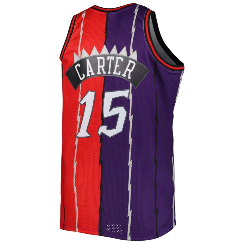 Vince Carter Toronto Raptors Mitchell & Ness Big & Tall Hardwood Classics 1998/99 Split Swingman Jersey - Purple/Red - Image 3