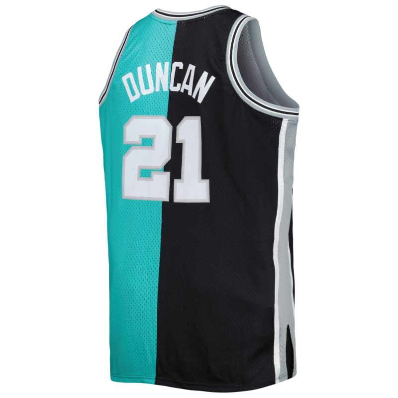 Tim Duncan San Antonio Spurs Mitchell & Ness Big & Tall Hardwood Classics 1998/99 Split Swingman Jersey - Black/Teal - Image 3