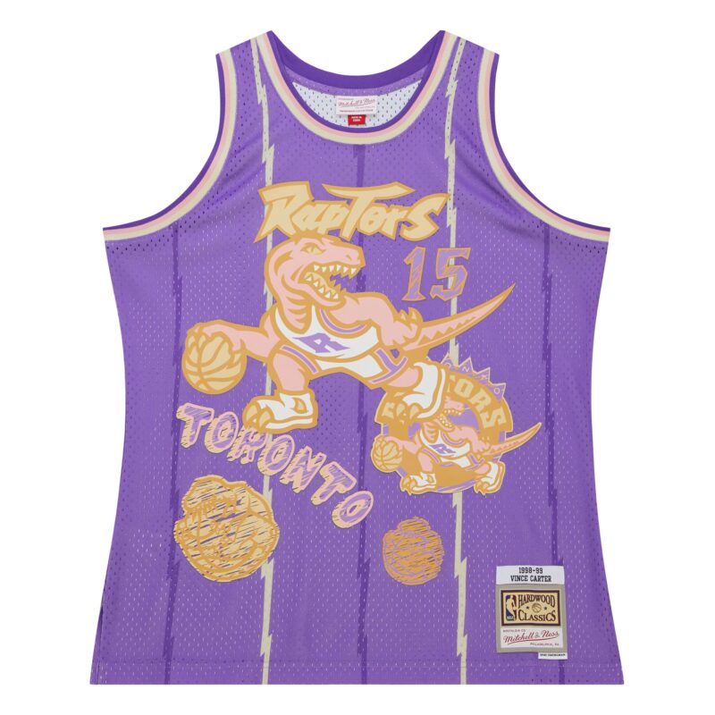 Vince Carter Toronto Raptors Mitchell & Ness 1998/99 Swingman Sidewalk Sketch Jersey - Purple - Image 2