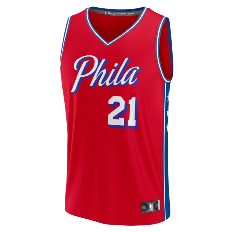 Joel Embiid Philadelphia 76ers Fast Break Player Jersey - Statement Edition - Red - Image 2