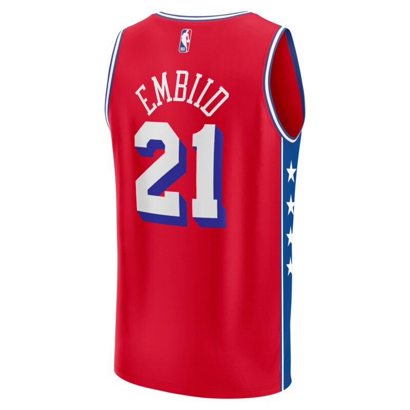 Joel Embiid Philadelphia 76ers Fast Break Player Jersey - Statement Edition - Red - Image 3