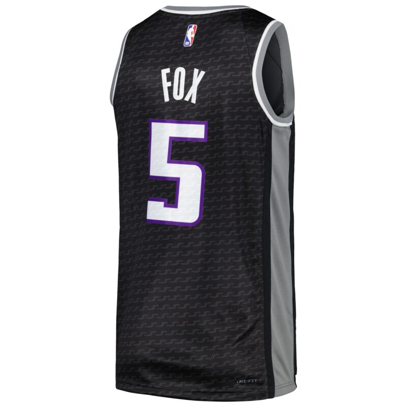 De'Aaron Fox Sacramento Kings Brand Swingman Player Jersey - Statement Edition - Black - Image 3