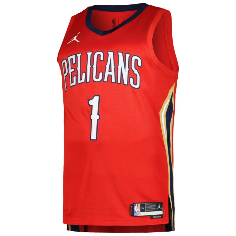 Zion Williamson New Orleans Pelicans Brand Swingman Player Jersey - Statement Edition - Red - Image 2