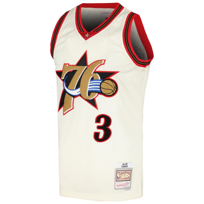 Allen Iverson Philadelphia 76ers Mitchell & Ness Chainstitch Swingman Jersey - Cream - Image 2
