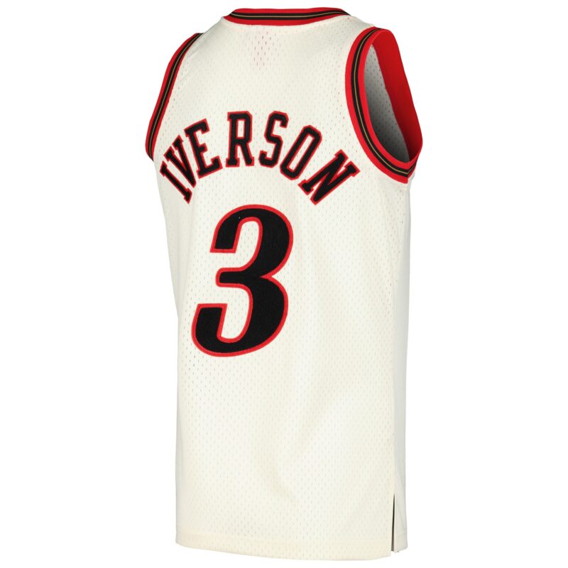 Allen Iverson Philadelphia 76ers Mitchell & Ness Chainstitch Swingman Jersey - Cream - Image 3