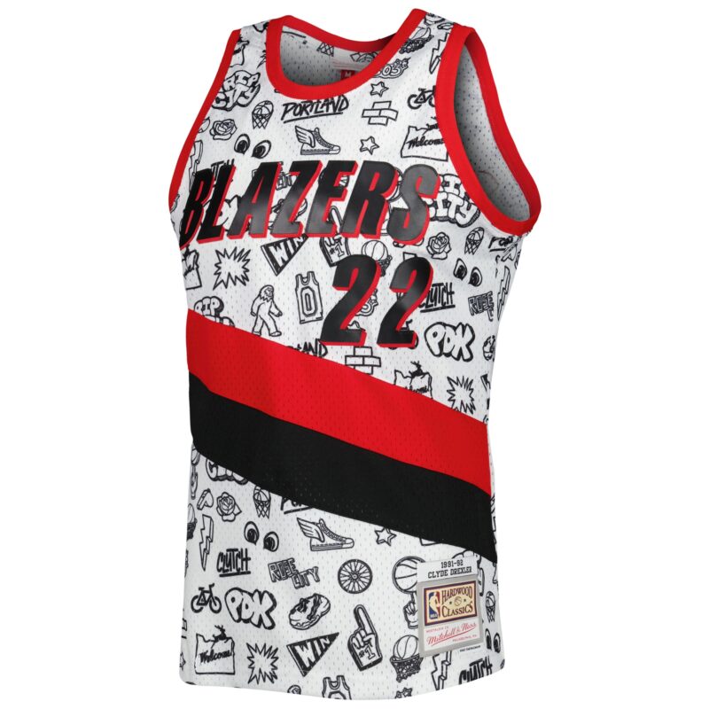 Clyde Drexler Portland Trail Blazers Mitchell & Ness 1991-92 Hardwood Classics Doodle Swingman Jersey - White - Image 2