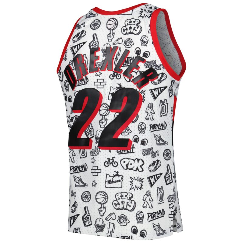 Clyde Drexler Portland Trail Blazers Mitchell & Ness 1991-92 Hardwood Classics Doodle Swingman Jersey - White - Image 3