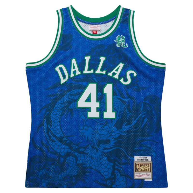 Dirk Nowitzki Dallas Mavericks Mitchell & Ness 1998-2019 Hardwood Classics Asian Heritage 6.0 Swingman Throwback Player Jersey - Blue - Image 2