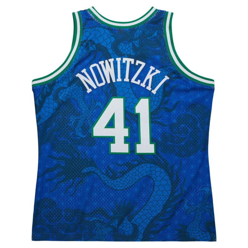 Dirk Nowitzki Dallas Mavericks Mitchell & Ness 1998-2019 Hardwood Classics Asian Heritage 6.0 Swingman Throwback Player Jersey - Blue - Image 3