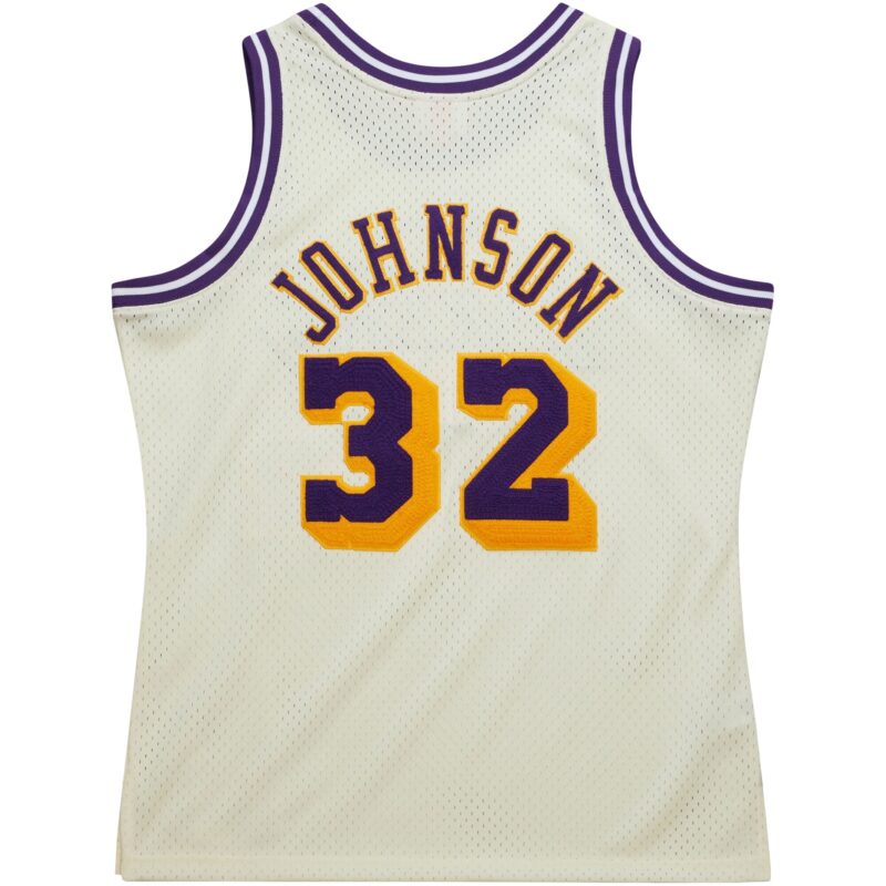 Magic Johnson Los Angeles Lakers Mitchell & Ness Chainstitch Swingman Jersey - Cream - Image 3