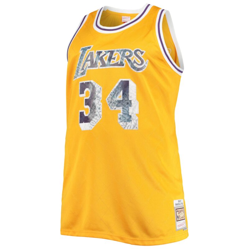 Shaquille O'Neal Los Angeles Lakers Mitchell & Ness Big & Tall 1996-97 Basketball 75th Anniversary Diamond Swingman Jersey - Gold - Image 2