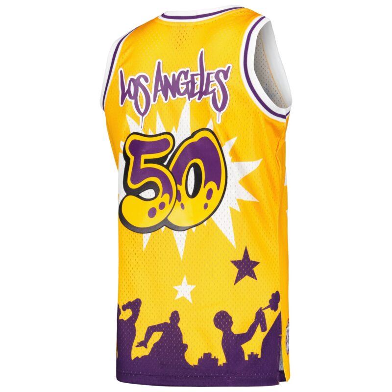 Los Angeles Lakers Mitchell & Ness x Tats Cru Hardwood Classics Fashion Jersey - Gold - Image 3