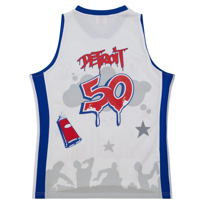 Detroit Pistons Mitchell & Ness x Tats Cru Hardwood Classics Fashion Jersey - White - Image 3
