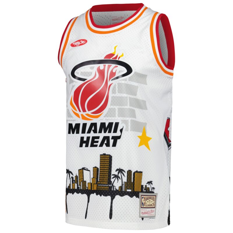 Miami Heat Mitchell & Ness x Tats Cru Hardwood Classics Fashion Jersey - White - Image 2