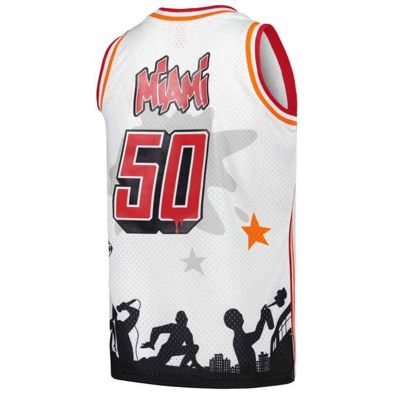 Miami Heat Mitchell & Ness x Tats Cru Hardwood Classics Fashion Jersey - White - Image 3