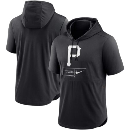 Pittsburgh Pirates Lockup Performance Short Sleeve Lightweight Hooded Top - Black