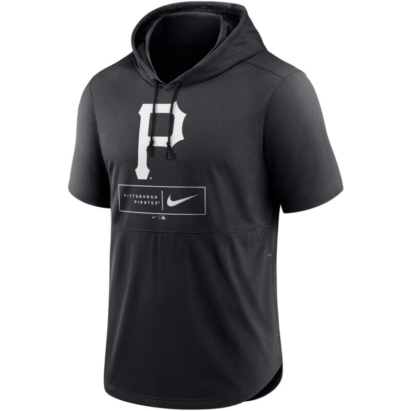 Pittsburgh Pirates Lockup Performance Short Sleeve Lightweight Hooded Top - Black - Image 2