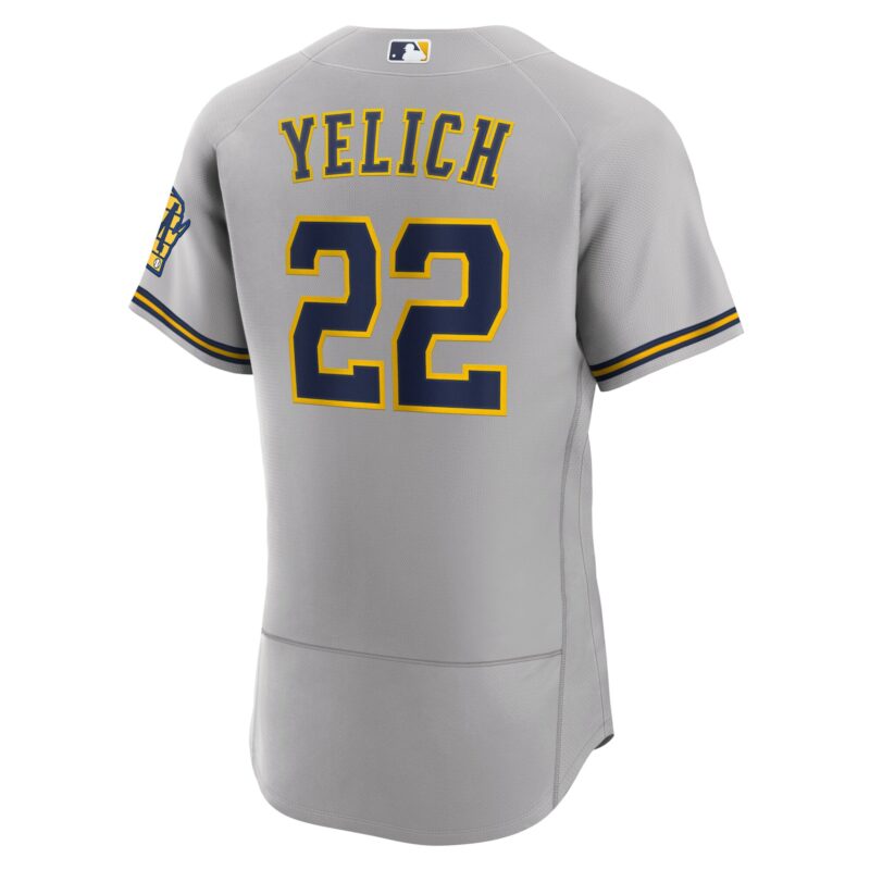 Christian Yelich Milwaukee Brewers Road Player Logo Jersey - Gray - Image 3