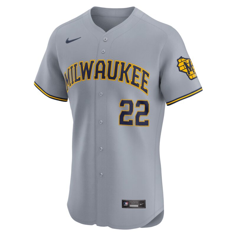 Christian Yelich Milwaukee Brewers Road Elite Player Jersey - Gray - Image 2