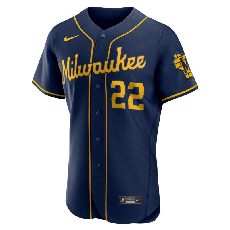 Christian Yelich Milwaukee Brewers 50th Season Alternate Player Jersey - Navy - Image 2