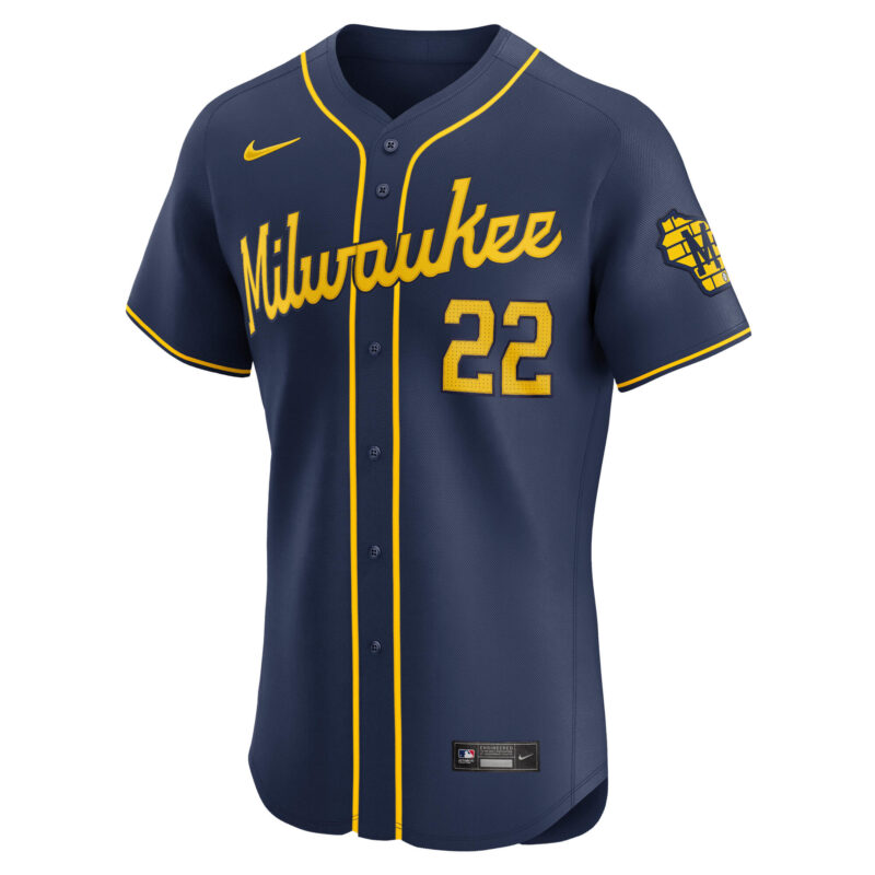 Christian Yelich Milwaukee Brewers Alternate Home Elite Player Jersey - Navy - Image 2