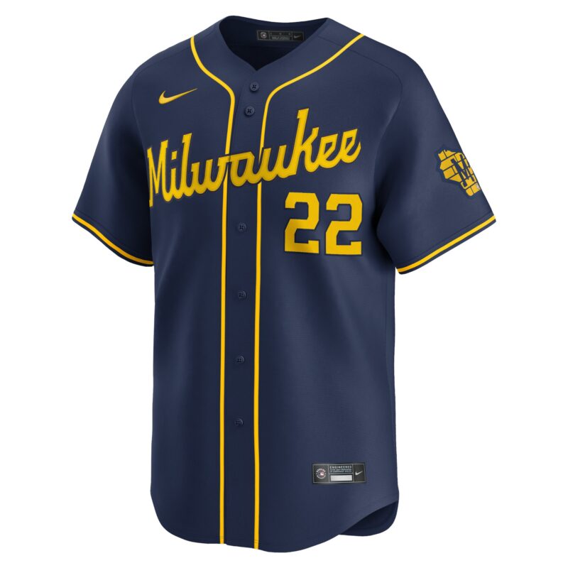 Christian Yelich Milwaukee Brewers Alternate Limited Player Jersey – Navy - Image 2