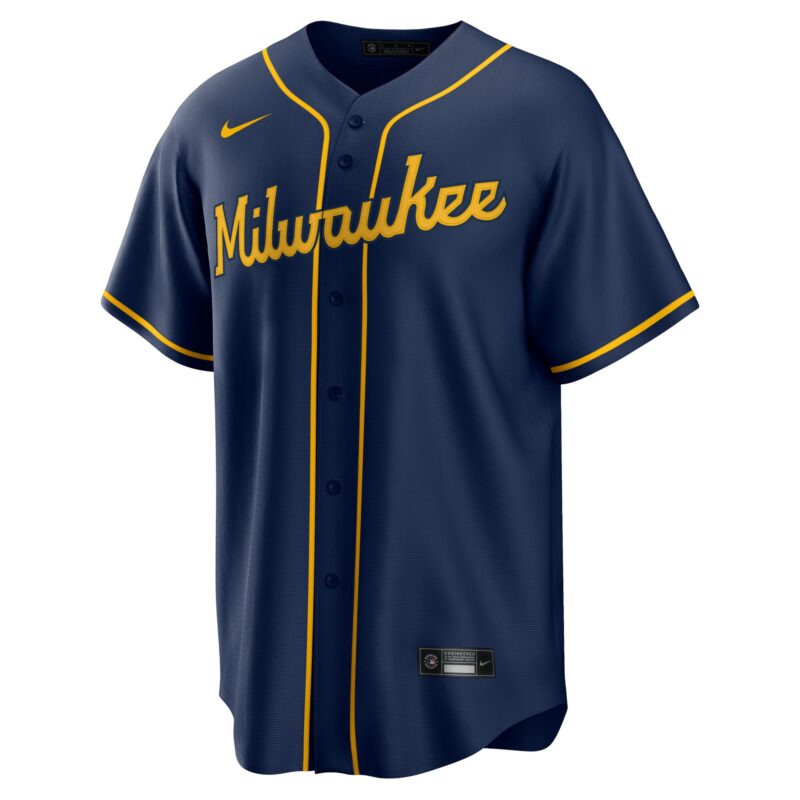Christian Yelich Milwaukee Brewers Alternate Player Jersey - Navy - Image 2