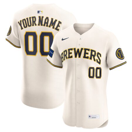 Milwaukee Brewers Home Elite Sponsor Patch Custom Jersey - Cream