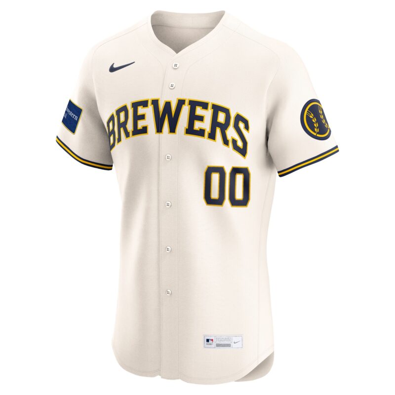 Milwaukee Brewers Home Elite Sponsor Patch Custom Jersey - Cream - Image 2