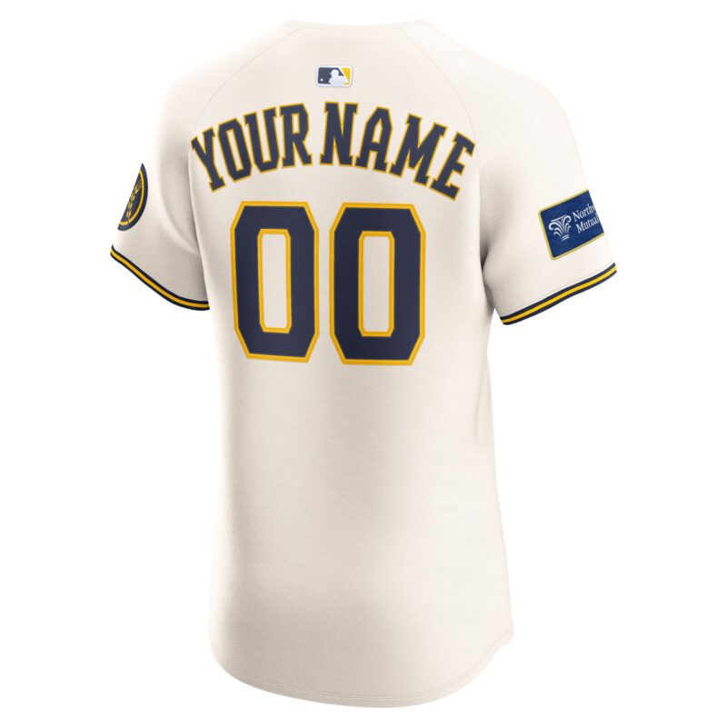 Milwaukee Brewers Home Elite Sponsor Patch Custom Jersey - Cream - Image 3