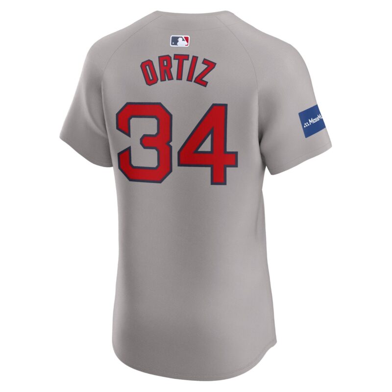 David Ortiz Boston Red Sox Road Elite Sponsor Patch Player Jersey - Gray - Image 3
