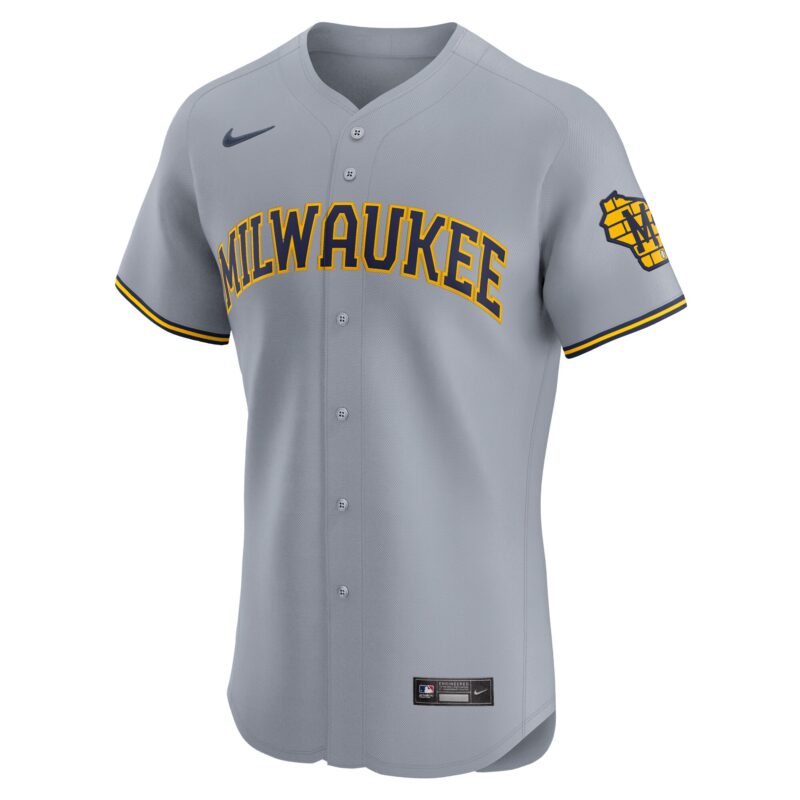 Milwaukee Brewers Road Vapor Premier Elite Patch Jersey - Gray - Image 2
