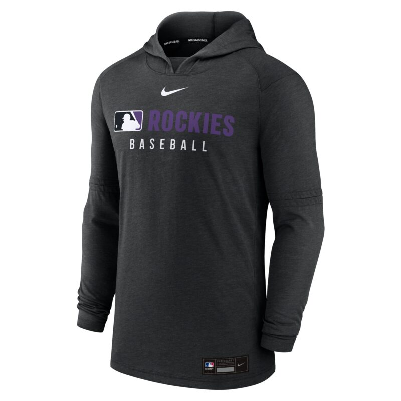 Colorado Rockies Collection Tri-Blend Performance Pullover Hoodie - Heather Black - Image 2