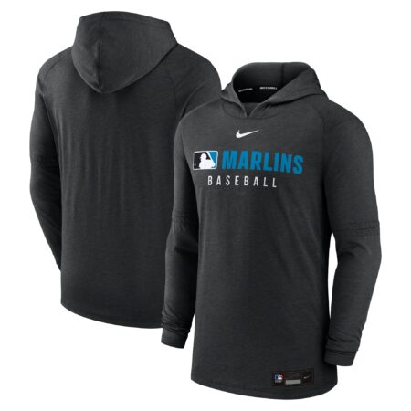 Miami Marlins Collection Tri-Blend Performance Pullover Hoodie - Heather Black